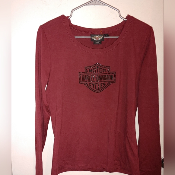 Harley-Davidson long sleeve t-shirt burgundy size large new - Picture 1 of 5